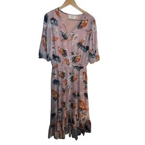 La Bellum by Hillary Scott Pink Floral Hi Lo Chiffon Butterfly Dress Size M